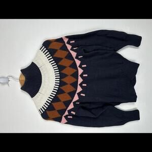 Free Assembly Womens Fair Isle Ski Resort Sweater Navy Neutral SIZE XS